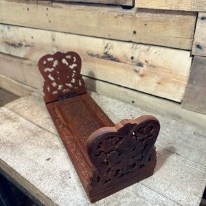 Hand Carved Vintage Wooden Book Holder